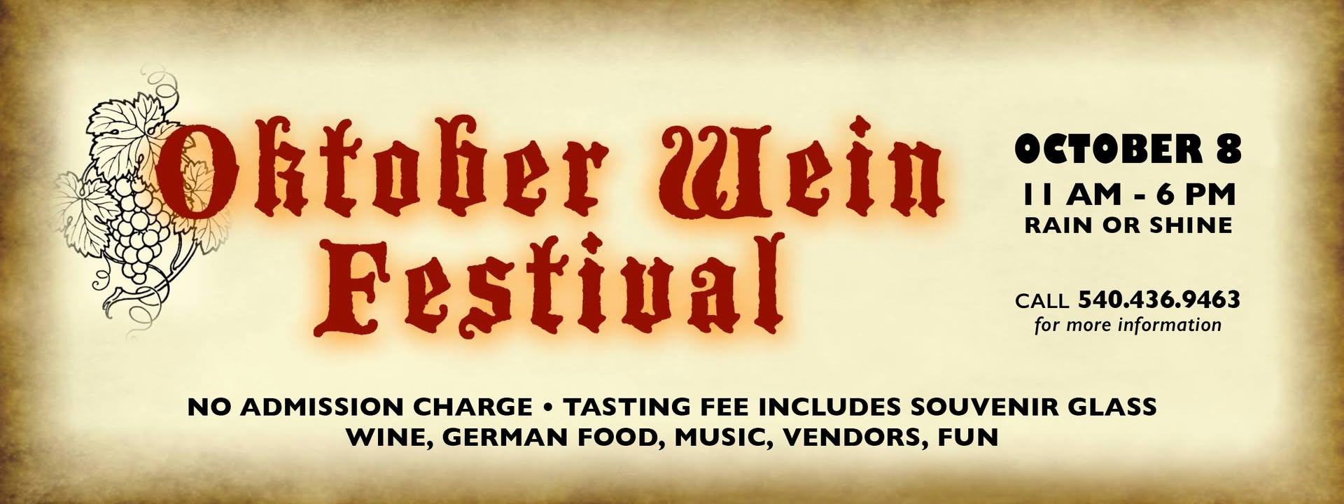 Oktoberfest at North Mountain Vineyard this Saturday, October 8th, RAIN OR SHINE! Info: 540-436-9463, www.northmountainvineyard.com.