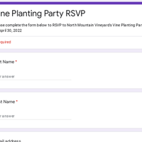 Please complete the form below to RSVP to North Mountain Vineyard's Vine Planting Party on April 30, 2022