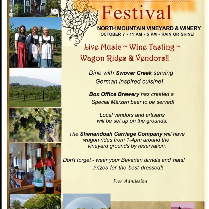 Annual October Wein Fest 11:00 am – 5:00 pm Special Guest – Box Office Brewery Haflinger Horses Carriage Rides 1:00 pm – 4:00 pm (RESERVATIONS REQUESTED) Live, continuous music by various artists from