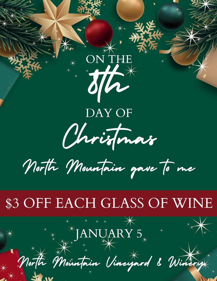 Our next Holiday gift to you is $3.00 off each glass of wine. Valid on Friday, January 5 only.