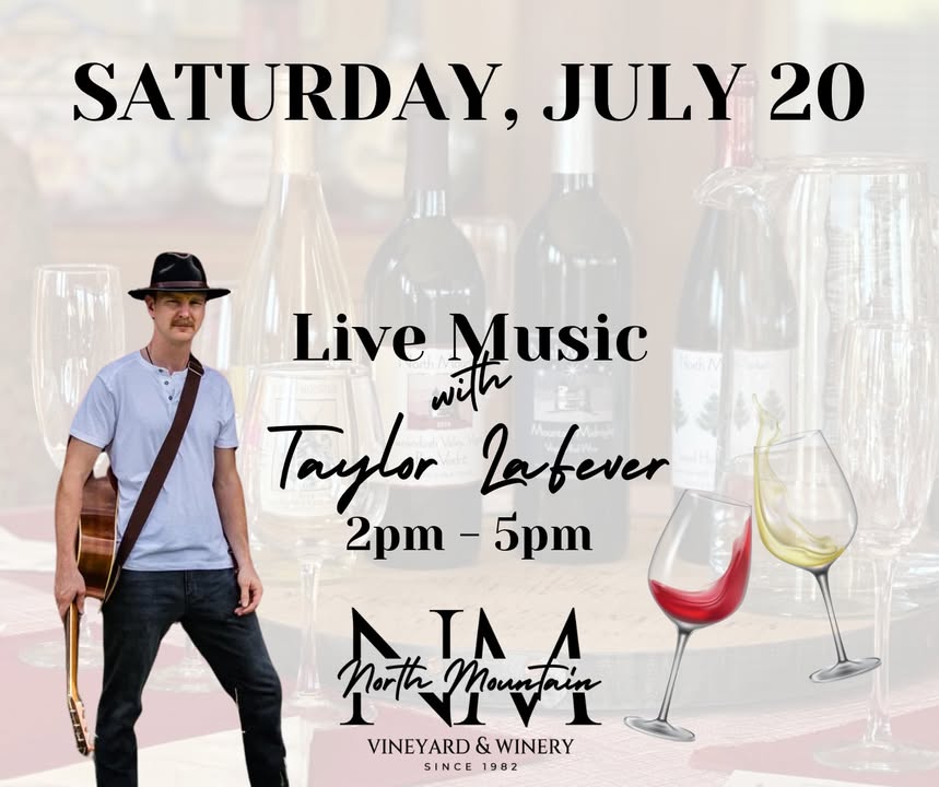 Calling all North Mountain Wine and LaFever Fans! Mark your calendars for Saturday, July 20th!☀️ Live Music with Taylor LaFever from 2pm-5pm. This is your chance to unwind, indulge in your love for North Mountain wines, and create some lasting memories. We can't wait to celebrate with you! #NorthMountainVineyard #LiveMusic #SummerVibes