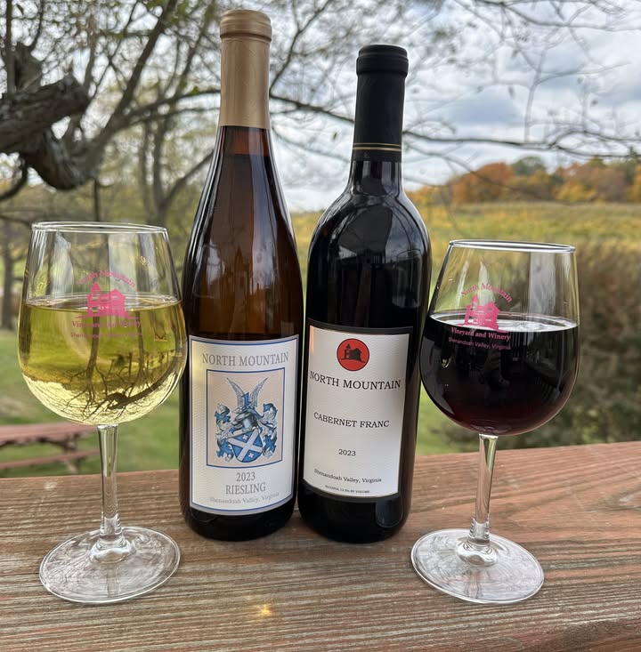 North Mountain Vineyard is excited to introduce you to our newest releases: 2023 Riesling and 2023 Cabernet Franc. The Riesling is off dry with subtle notes of minerality on the palate . Our 100% Cabernet Franc was aged in French oak for 10 months. This wine has notes of dried herbs, red raspberry and subtle earthy tones with a great spicy finish. #nmwine #vawine #virginiaisforwinelovers #shenandoahvalley