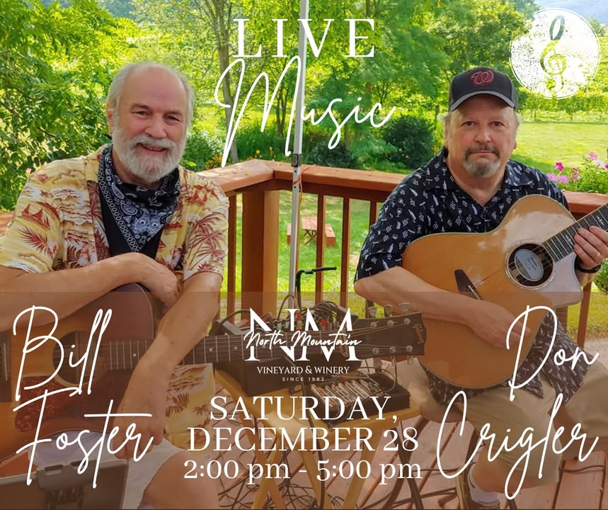 Cozy up by the fireplace this Saturday, December 28 and listen to the soothing melodies of Bill Foster and Don Crigler. A perfect opportunity to relax after the holidays and prepare for the New Year. Pick up a bottle or two of wine to pop open for your upcoming festivities.