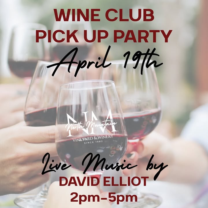 Come to North Mountain Easter weekend Saturday, April 19th to hear live music from David Elliott from 2pm-5pm. It's also the day of our wine club pickup party up party! Make a day of it.