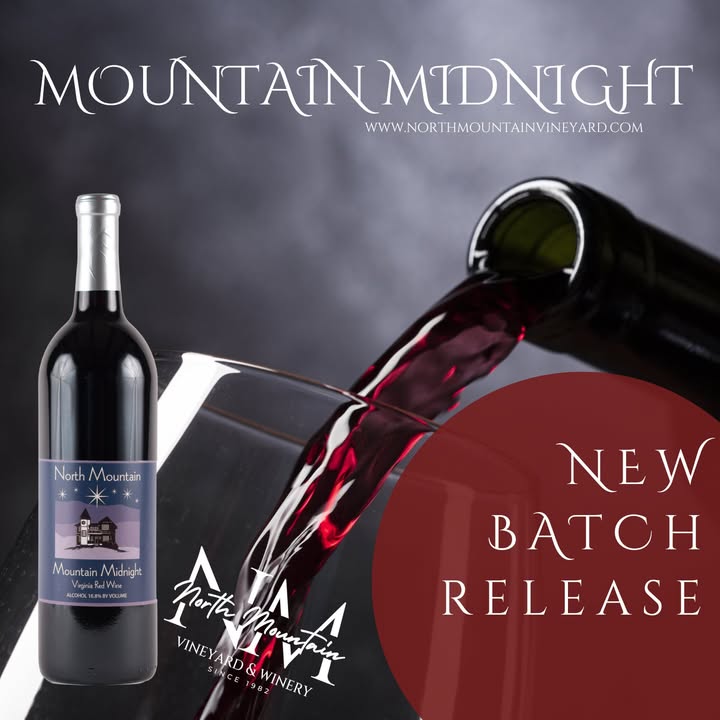 Good news, wine lovers! The highly anticipated new batch of North Mountain Vineyard's Mountain Midnight is set to be released in the coming weeks, and we couldn't be more excited! This beloved Virginia red wine is a favorite for its unique character and depth, and we know you'll want to get your hands on it. Mountain Midnight is a captivating blend that features 100% Chambourcin, resulting in a bold and full-bodied experience. Past vintages have showcased notes of chocolate, blackberry, and cherry, often with a hint of spice and a smooth finish. It's known for being a fantastic pairing with rich dishes like beef, veal, game, and even mushrooms. Some enthusiasts even recommend it with dark chocolate for a truly indulgent experience! While North Mountain Vineyard always strives for excellence, each new vintage offers a subtly different expression of the grapes and terroir. We're eager to see how this new release will tantalize our taste buds. Keep a close eye on North Mountain Vineyard's official channels for the exact release date. This is one you won't want to miss! Get ready to stock your cellar and enjoy the rich, complex flavors of Mountain Midnight.