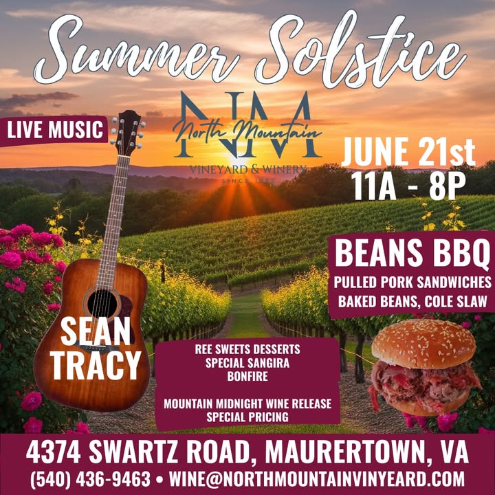 Exciting news about the Summer Solstice Celebration on June 21! In addition to the live music, bonfire, and bean's barbecue, we will have delicious desserts from Ree's Treats, special sangria, and the new release of our Mountain Midnight with special pricing for our celebration! Come join us.
