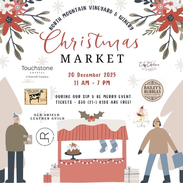 π Sip & Be Merry at North Mountain Vineyard! π Weβre excited to feature local vendors at our Sip & Be Merry Holiday Market! π Come shop unique gifts, enjoy live music, and sip on our estate-grown wines in the scenic Shenandoah Valley. Tickets are required to enter: π· $30 β 21+ π₯ $10 β Designated driver / non-drinker π§ Kids β FREE π Grab your tickets here: https://www.northmountainvineyard.com/product/sip-be-merry Come celebrate the season with wine, music, and holiday cheer! π #NorthMountainVineyard #SipAndBeMerry #ShenandoahValleyWine #HolidayMarket #ShopLocalVA #EstateWines #WineLoversVA #DogFriendlyVA #FamilyFriendlyVA