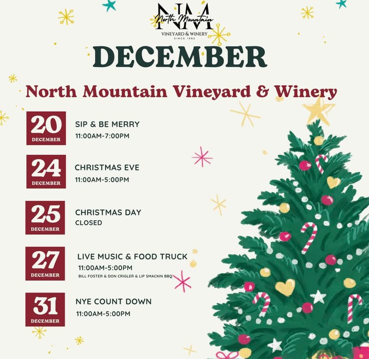🍷✨ Upcoming Events at North Mountain Vineyard & Winery ✨🍷 There’s always something happening at the vineyard! From live music and special events to family-friendly gatherings, we’d love to have you join us. 📅 Check out our upcoming events calendar and plan your next visit! 🐾 Dog-friendly 👨👩👧 Family-friendly 🍷 Great wine, beautiful views, and a relaxed atmosphere for everyone Whether you’re stopping by for a glass, staying for an event, or bringing the whole crew, North Mountain is the place to be. #NorthMountainVineyardAndWinery #WinchesterVA #VirginiaWine #WineryEvents #LiveMusic #FamilyFriendly #DogFriendly #VineyardLife #SipAndStay #ShenandoahValleyWine