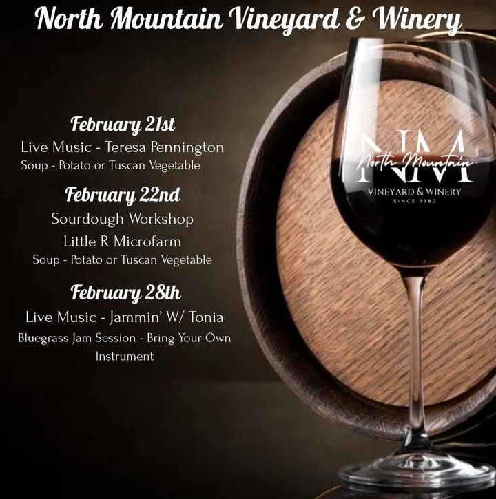 There’s always something happening at North Mountain Vineyard & Winery 🍷 From live music and cozy soup days to hands-on workshops and community gatherings, we’re bringing you experiences all season long. Whether you’re here to relax with a glass of wine, learn something new, or enjoy great company, you’re invited. ✨ Mark your calendars ✨ Bring your friends ✨ Stay awhile We can’t wait to see you at the mountain ❤️ #NorthMountainWinery #WinchesterVA #VirginiaWine #ShenandoahValley #WeekendPlans #LiveMusic #WineAndDine #SupportLocal #ThingsToDoVA