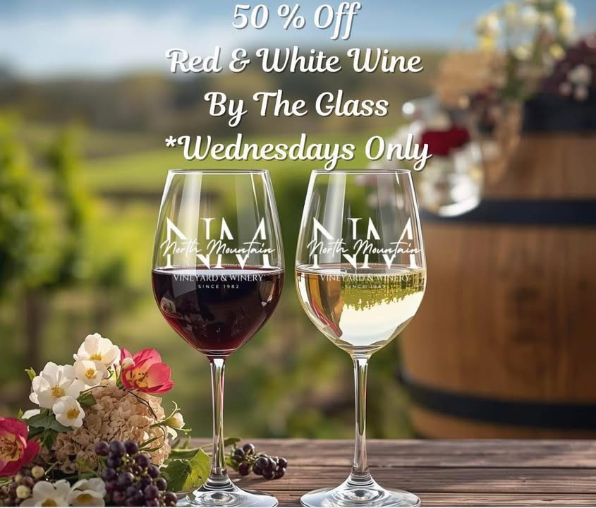 Wine Down Wednesday is here 🌸🍷 Join us every Wednesday and enjoy 50% off glasses of wine all day long. Whether you prefer red or white, it’s the perfect excuse to slow down, sip, and enjoy a little midweek break at the vineyard. Bring a friend, soak in the fresh spring air, and let the wine do the talking. See you soon! Open 11AM-5PM today! #WineDownWednesday #HalfOffWine #ShenandoahValleyWine #DrinkLocal #VineyardVibes #SpringAtTheVineyard #LoveVA