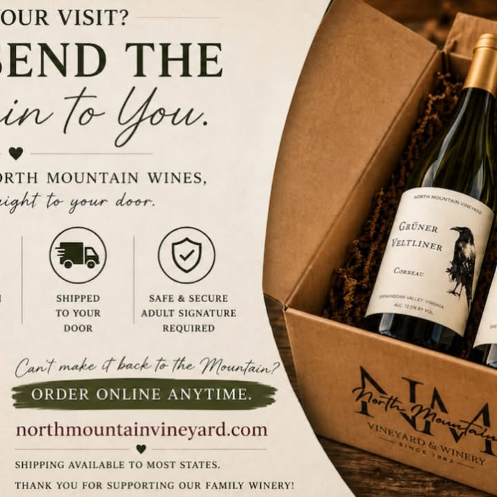 Explore estate-grown Virginia wines from North Mountain Vineyard in the Shenandoah Valley, including Grüner Veltliner, Zweigelt, reds, whites, and rosé.